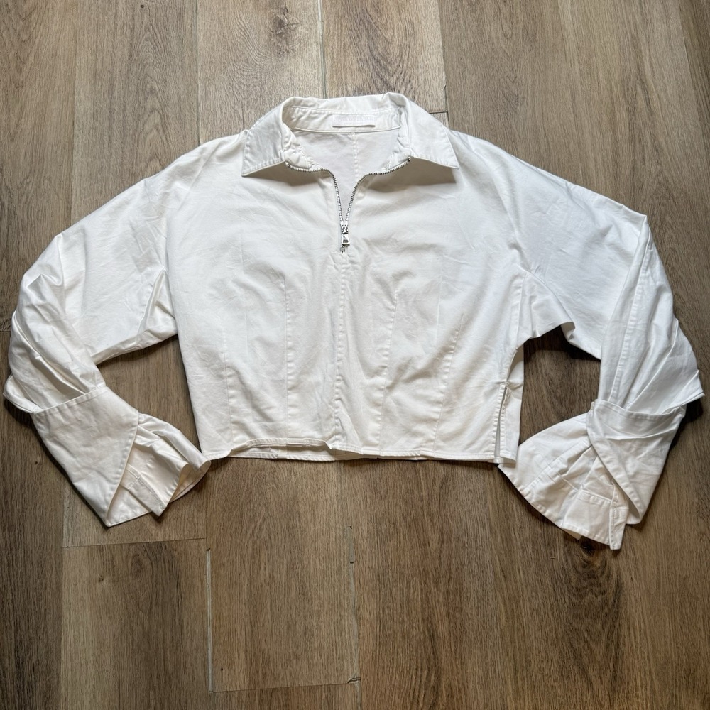 Aviva on Earth Collared Cotton Cropped Top with Oversized Flare‎ Sleeves Sz 38 M